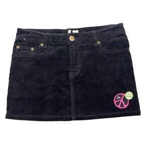 Max Rave Women's Black Corduroy Mini Skirt Sz 9 Fits 29" NWT Peace‎ Y2K Retro